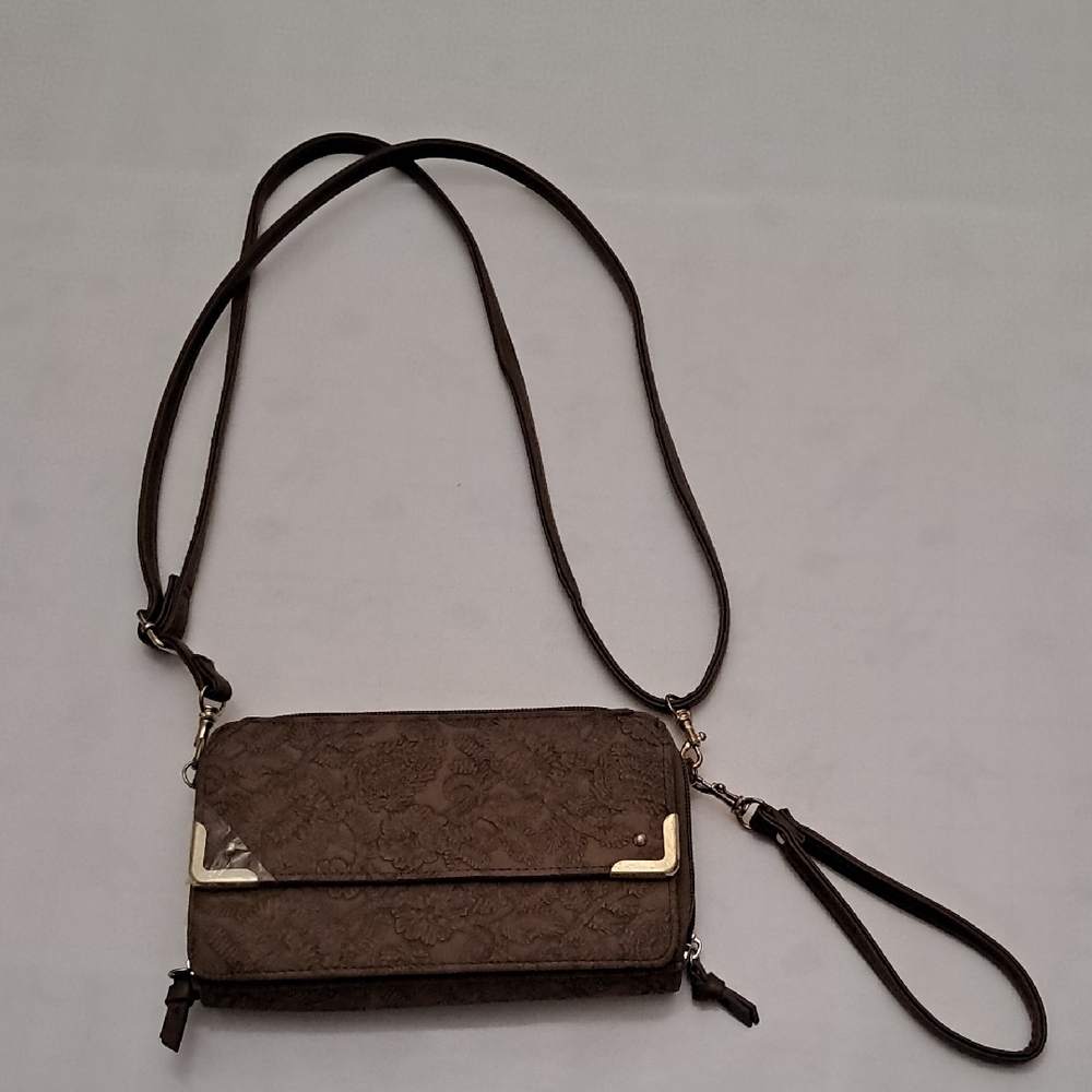 Bueno Floral Brown Faux Leather Crossbody Bag